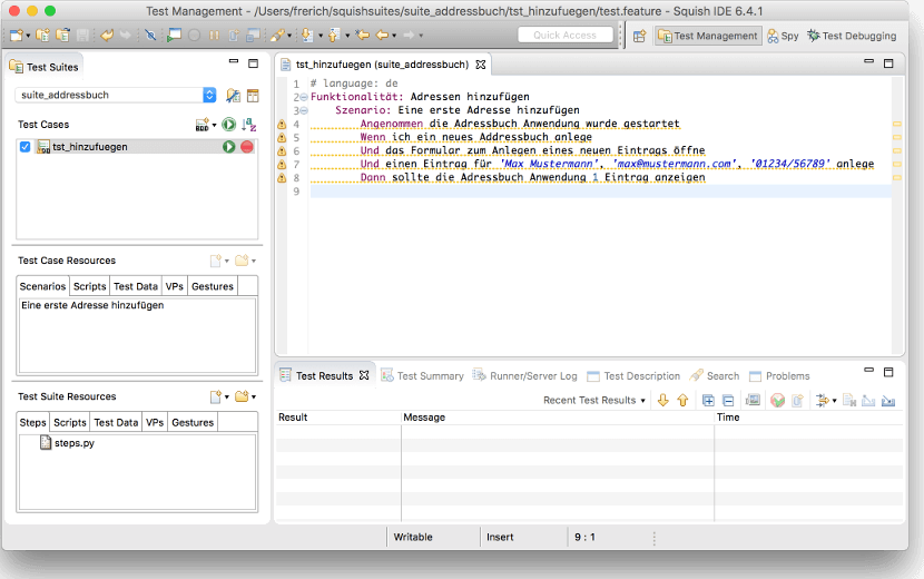 Squish IDE mit integriertem Gherkin Editor für Behavior-Driven-Development