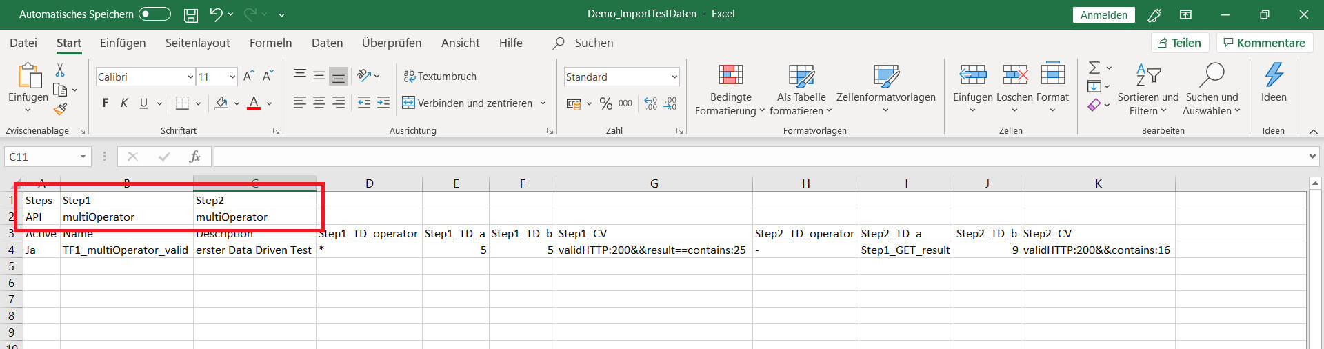 Ansicht Excel Tabelle