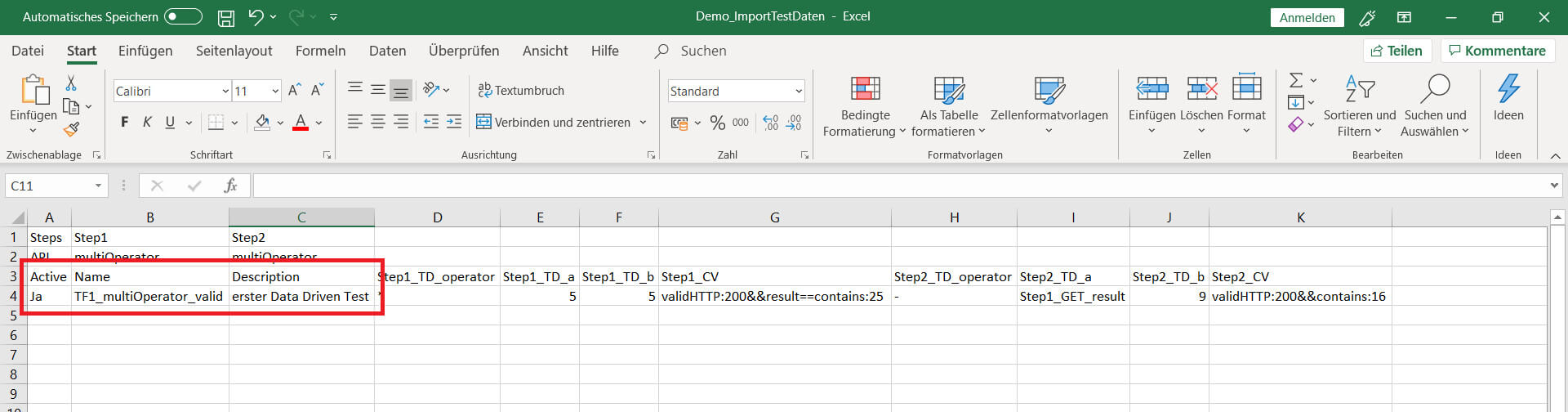 Ansicht Excel Tabelle