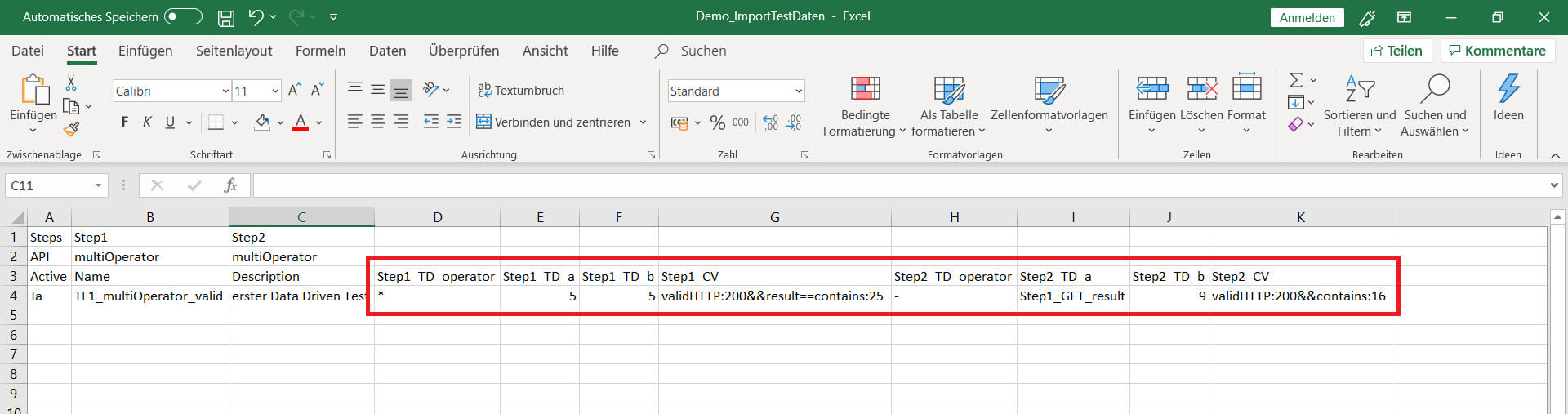 Ansicht Excel Tabelle