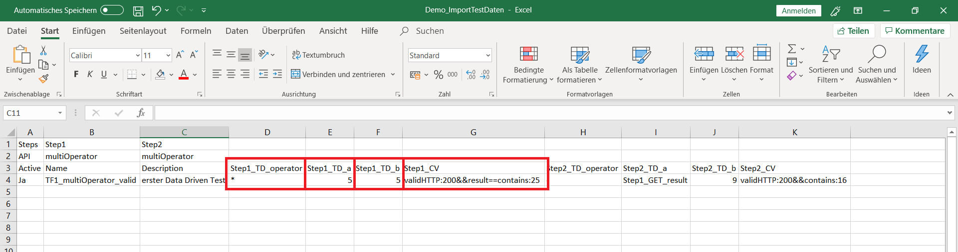 Ansicht Excel Tabelle