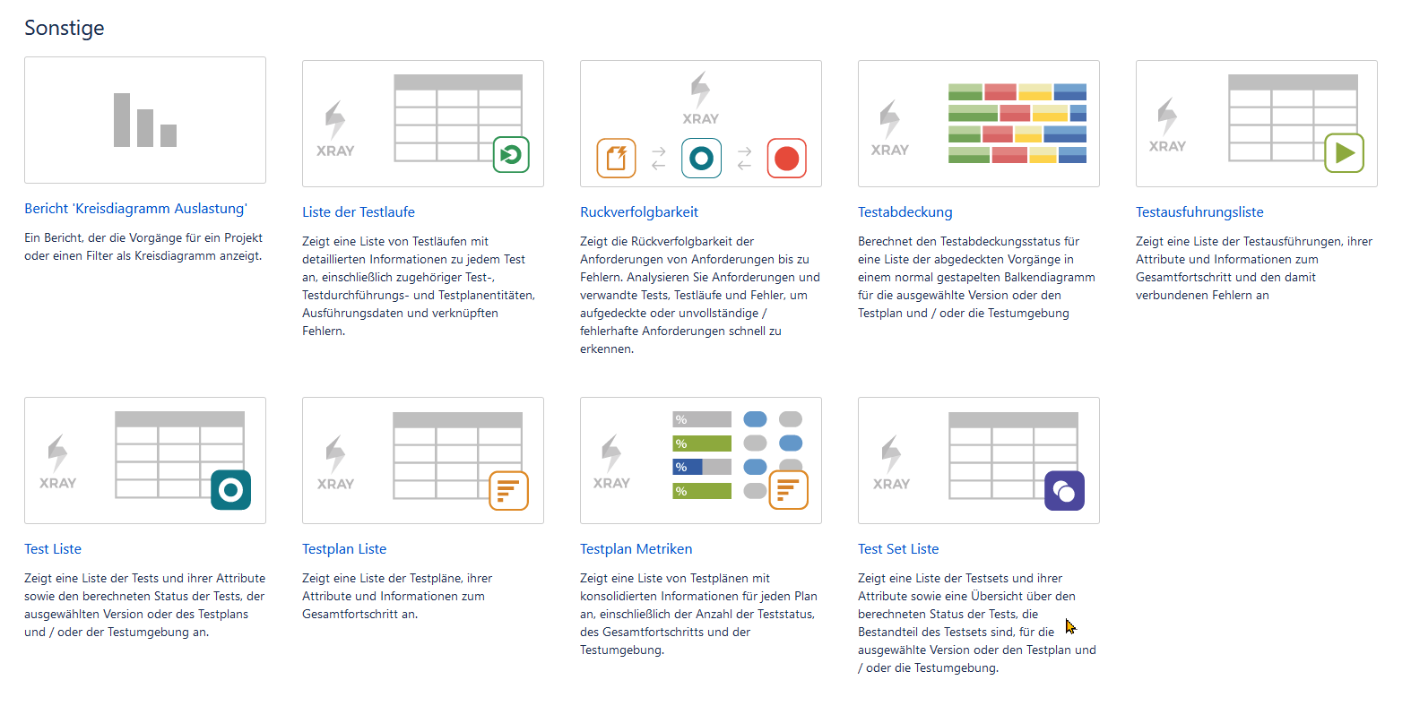 Testberichte mit JIRA und Xray. Im Menüpunkt Berichte sind die Xray-Testberichte aufrufbar.